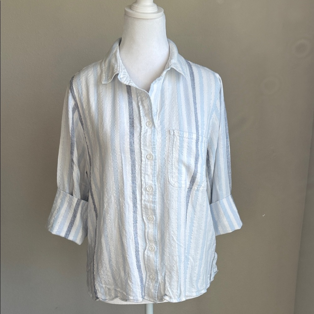 side stitch Los Angeles women’s striped, button front blouse